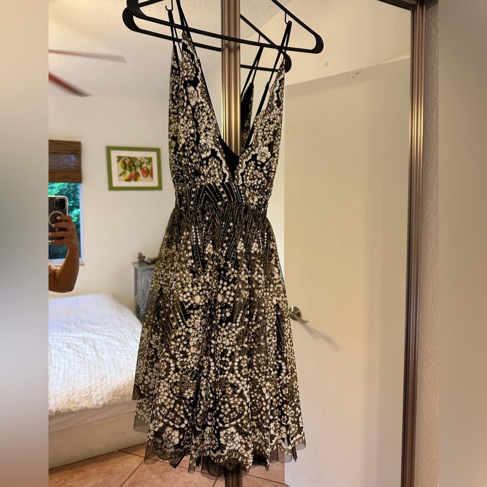Party dress - Elegant Floral Glitter Strap Deep V-Neck Dress